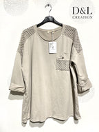 Öppen arbetad stretch bomullstunika i storlekar T38 till T50