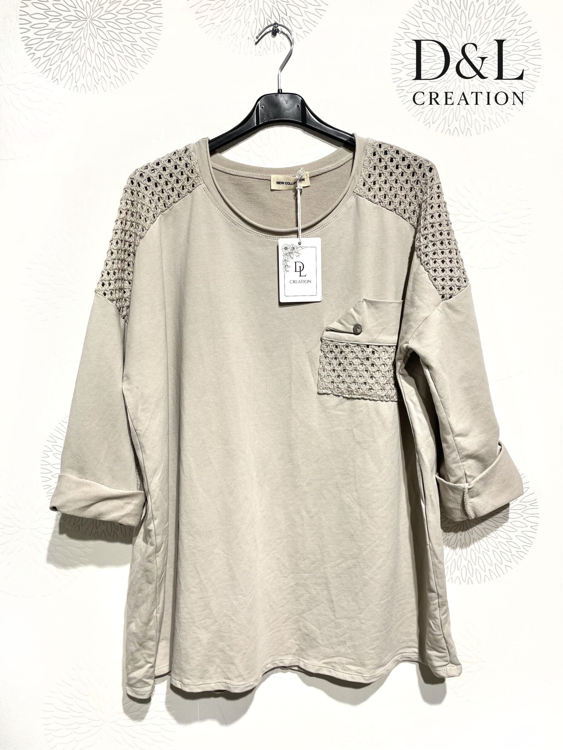 Öppen arbetad stretch bomullstunika i storlekar T38 till T50