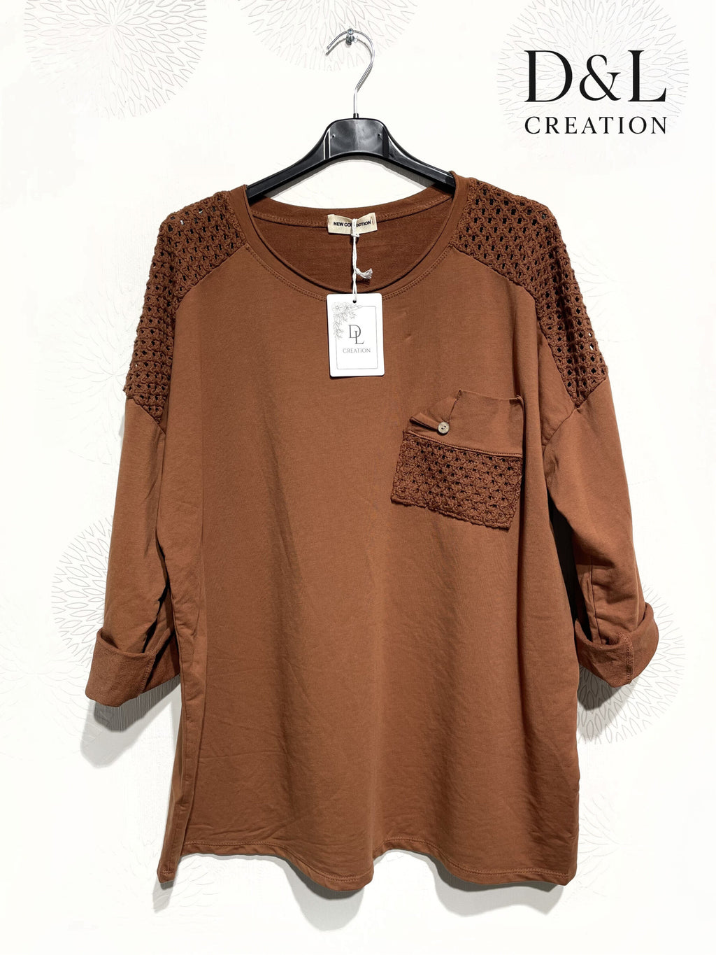 Openwork stretch cotton tunic sizes T38 to T50 i Stor Storlek