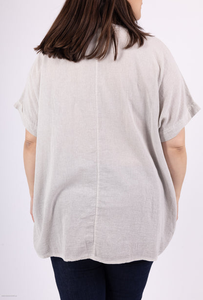 Plus Size Cotton-Linen V-Neck Tunic