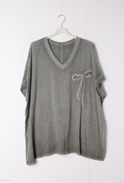 Plus Size Cotton-linen V-neck tunic