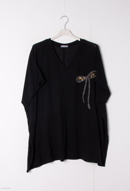 Plus Size Cotton-linen V-neck tunic