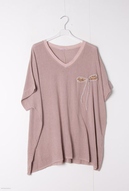 Plus Size Cotton-linen V-neck tunic
