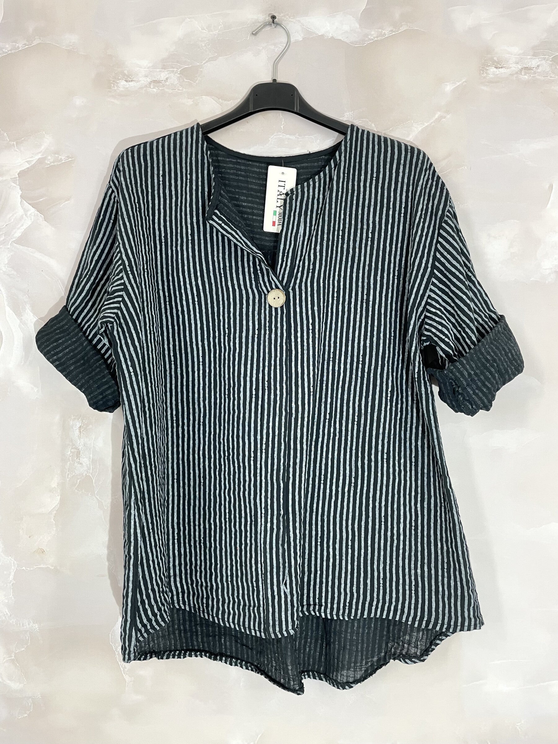 Plus Size Cotton tunic striped with half long sleeves T38 to T48
