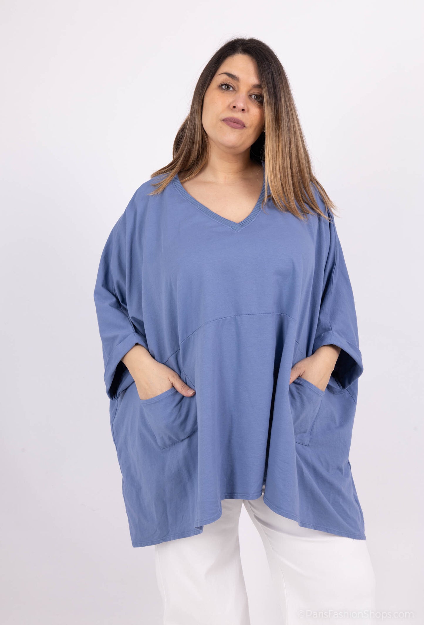 Plus Size Cotton oversized tunic with 2 front pockets