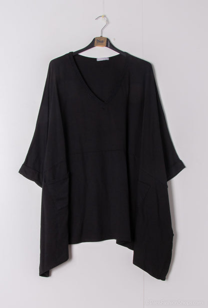 Plus Size Cotton oversized tunic with 2 front pockets