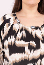 Plus Size Flared Printed Tunic with Openwork Collar