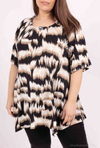 Plus Size Flared Printed Tunic with Openwork Collar
