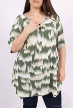 Plus Size Flared Printed Tunic with Openwork Collar