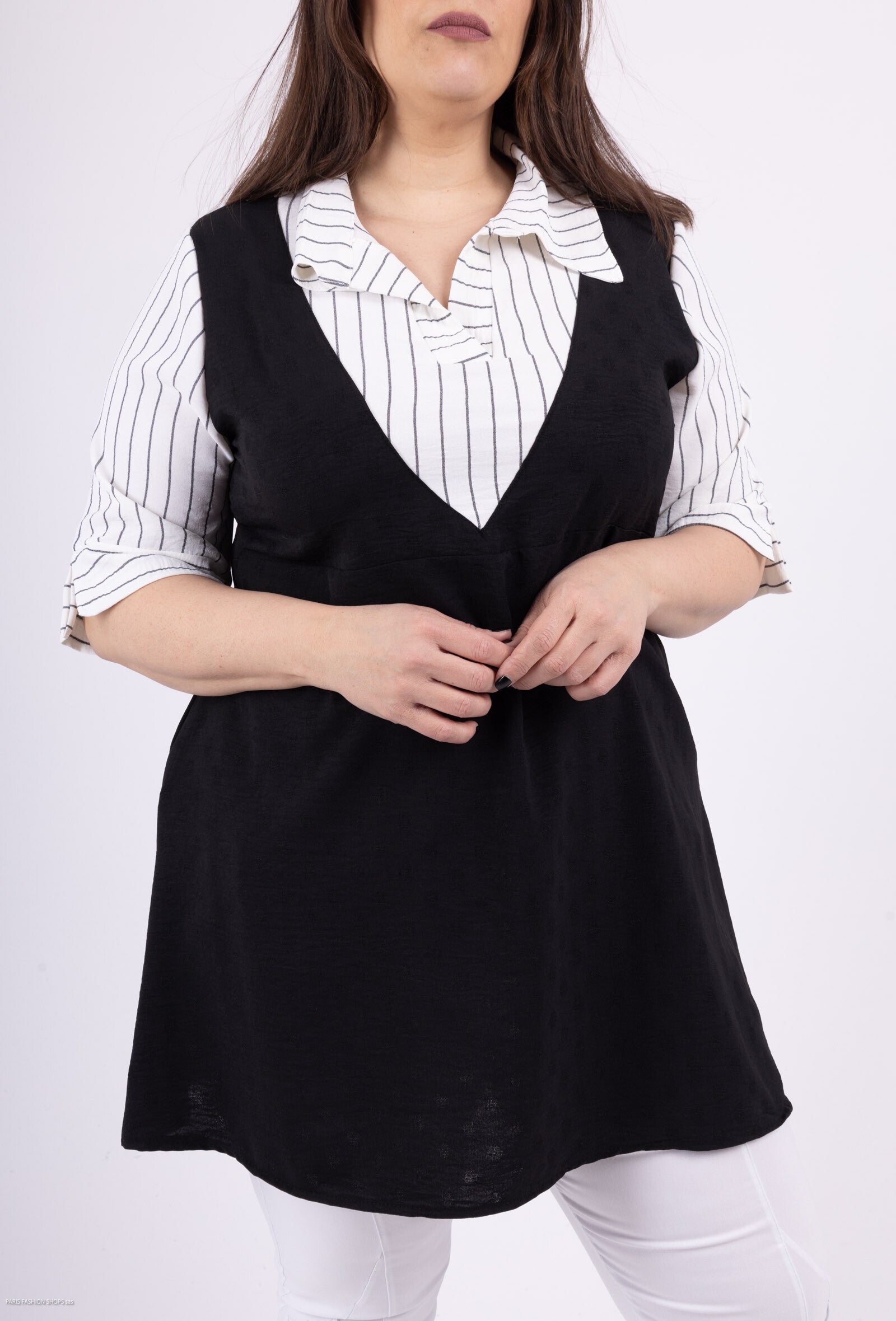 Plus Size Faux Two-Piece Striped Tunic