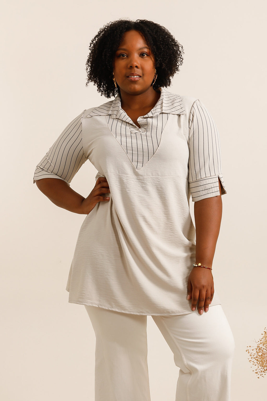False two -piece striped tunic with united i Stor Storlek