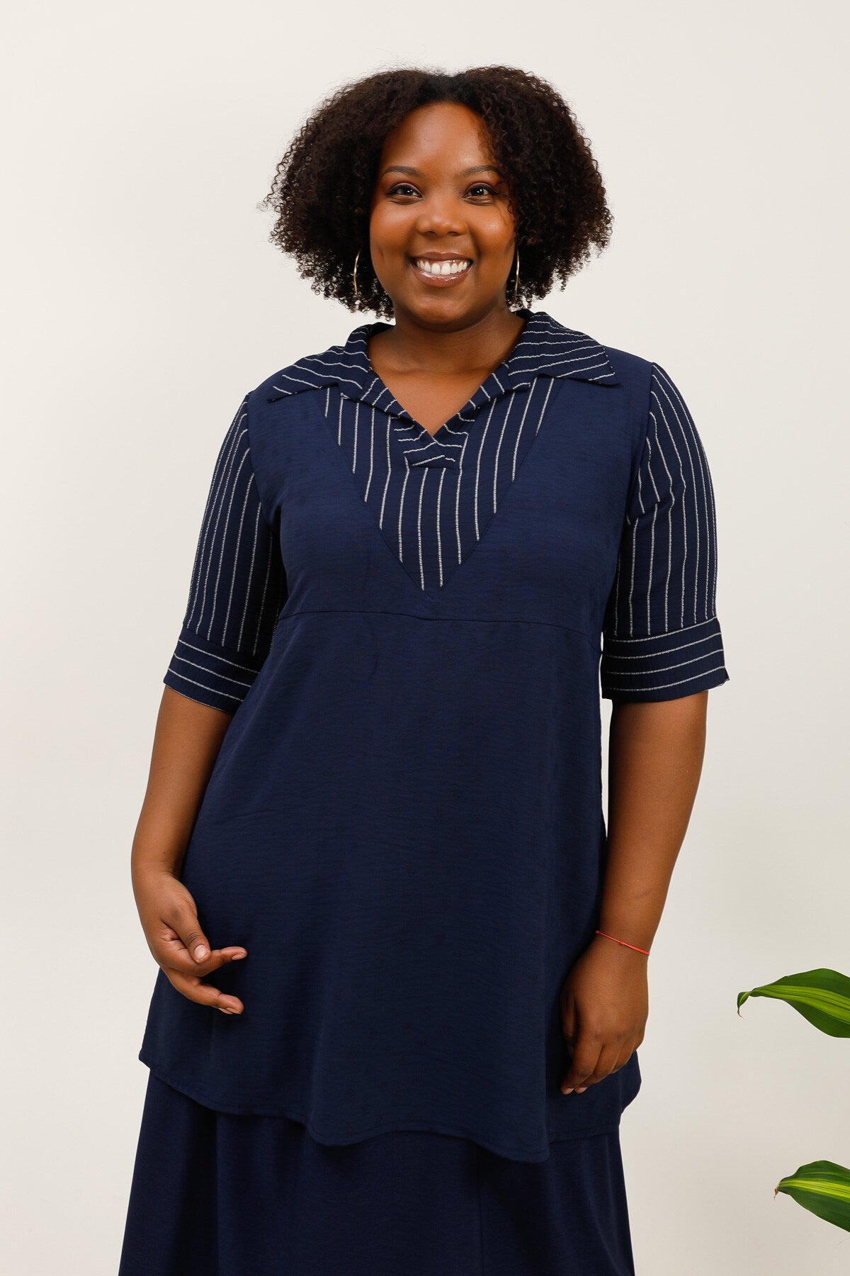 False two -piece striped tunic with united i Stor Storlek