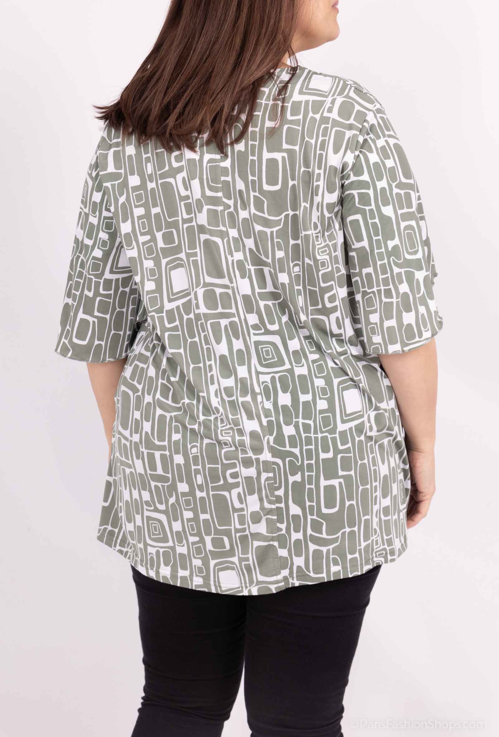 Tryckt tunika med öppen arbetad i fjärilsärmar i Stor Storlek