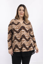 Plus Size Mönstrad Tunika med V-ringad Spets