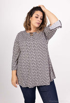 Plus Size Tryckt Tunika med Öppen Krage