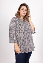 Plus Size Tryckt Tunika med Öppen Krage