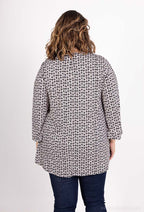 Plus Size Tryckt Tunika med Öppen Krage