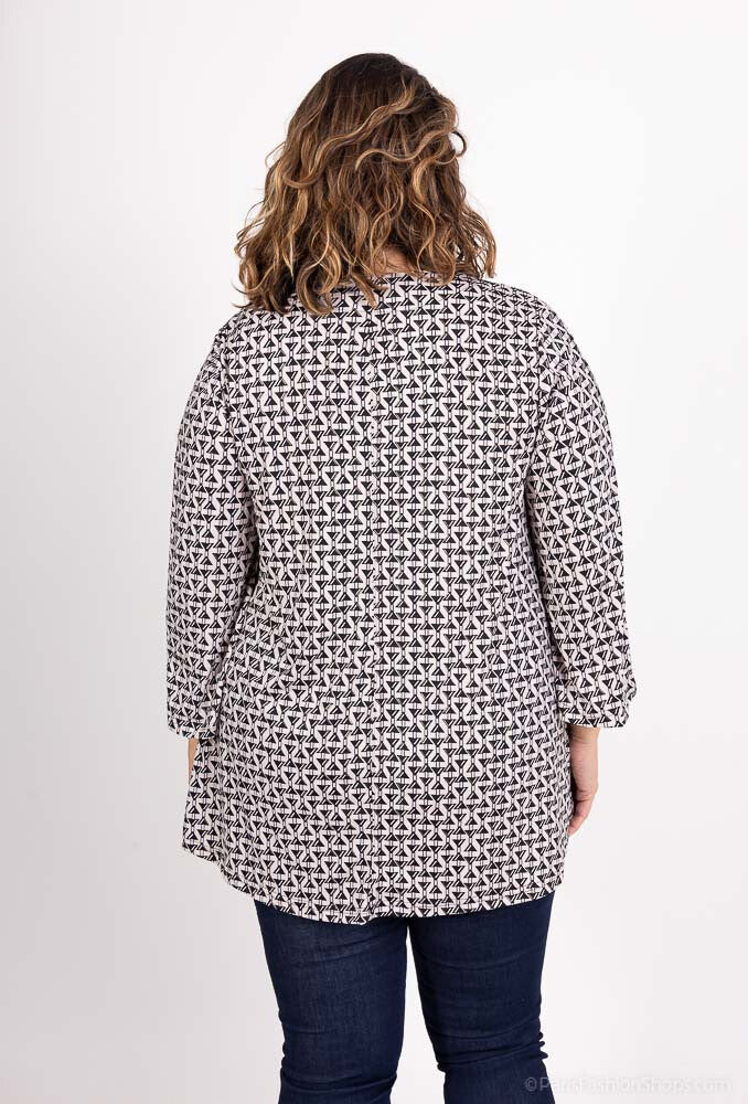 Plus Size Tryckt Tunika med Öppen Krage