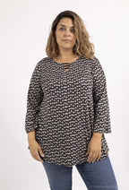Plus Size Tryckt Tunika med Öppen Krage