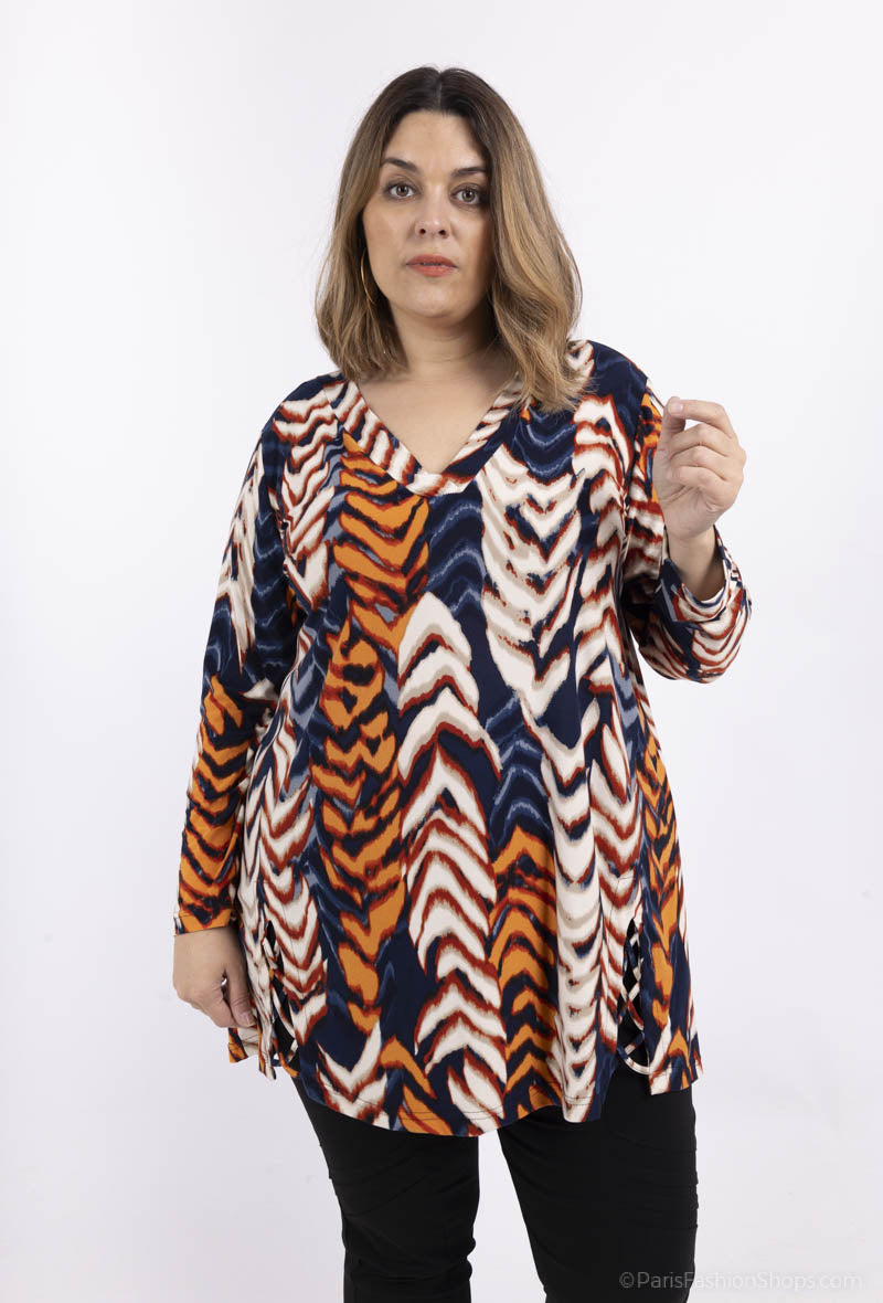 Plus Size Tunika med tryck och V-ringning