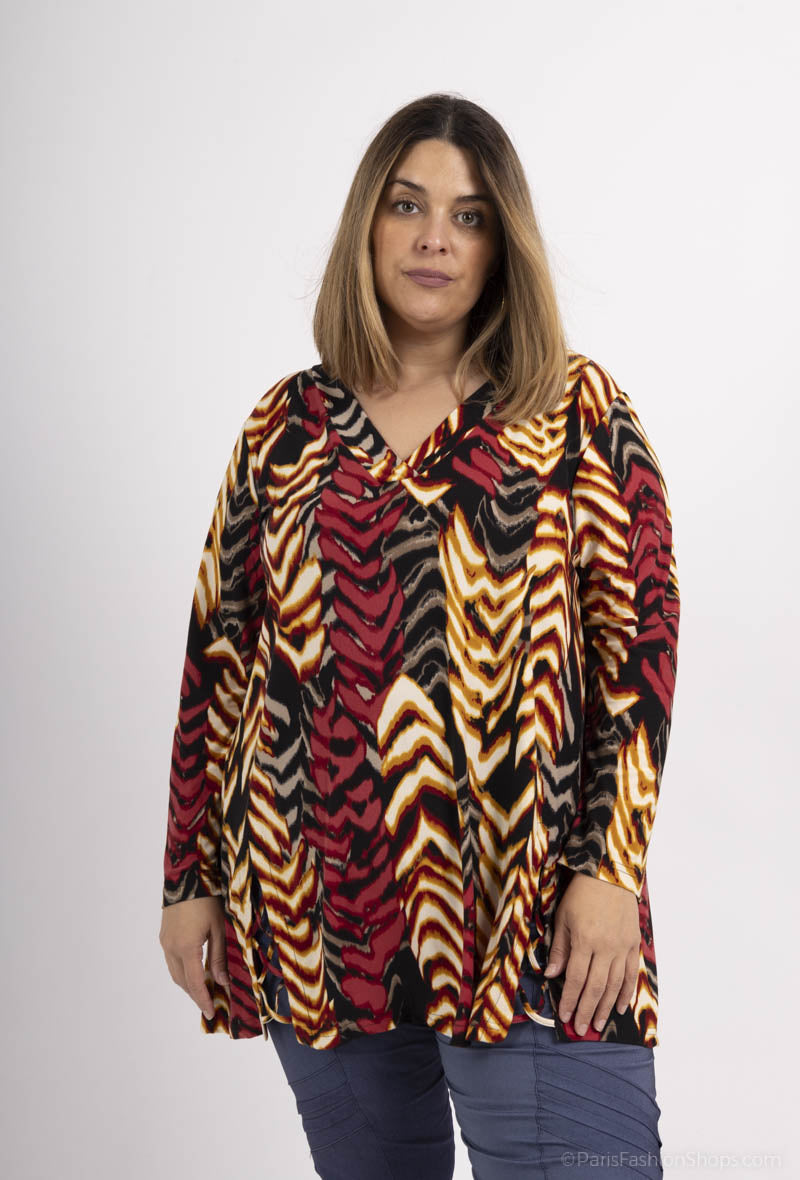 Plus Size Tunika med tryck och V-ringning