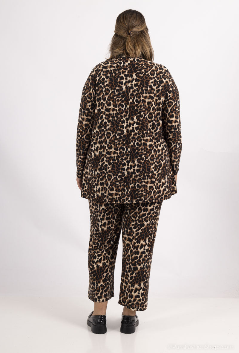 Plus Size Leopard Print Tunic med Öppen Botten