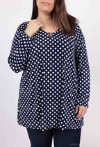 Plus Size Tunika med Prickigt Mönster och Öppen Krage