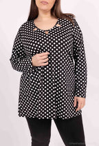 Plus Size Tunika med Prickigt Mönster och Öppen Krage