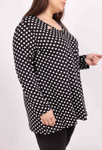 Plus Size Tunika med Prickigt Mönster och Öppen Krage