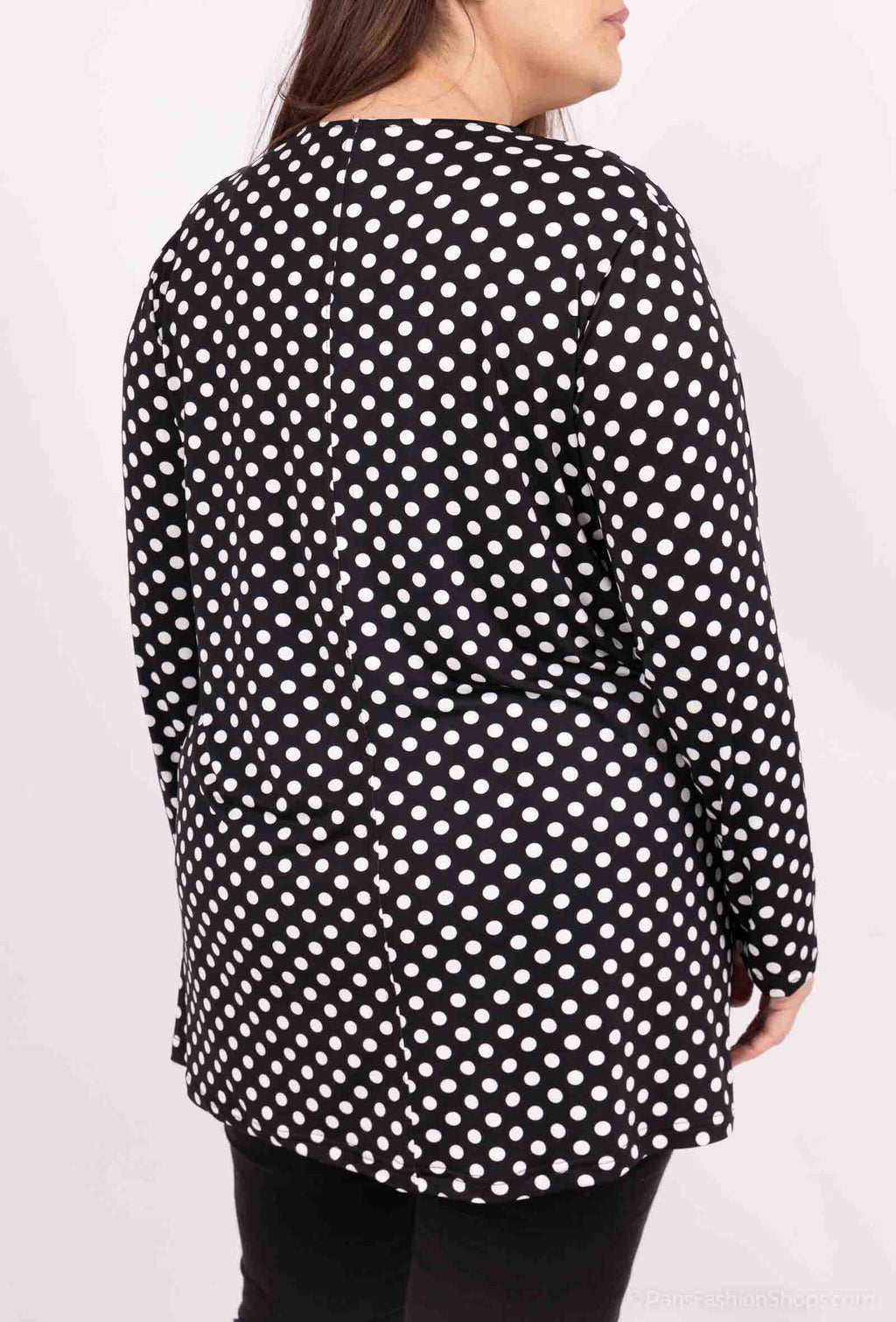 Plus Size Tunika med Prickigt Mönster och Öppen Krage