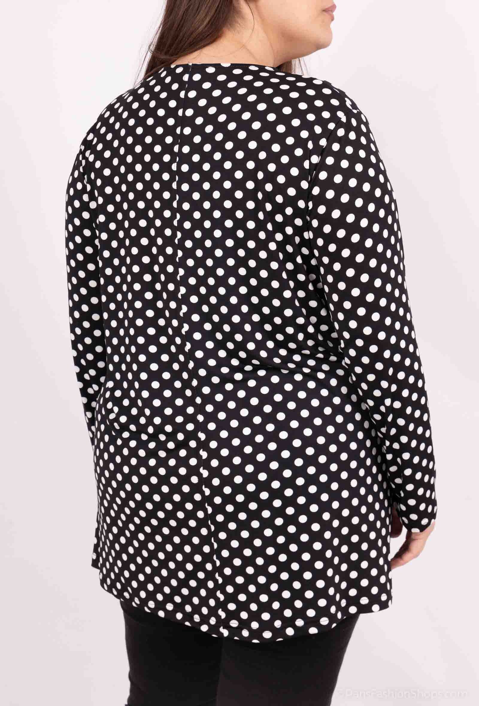Plus Size Tunika med Prickigt Mönster och Öppen Krage