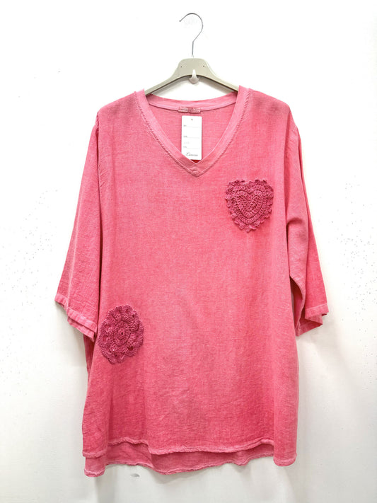 Plus Size Light cotton/linen tunic with crochet embroidery