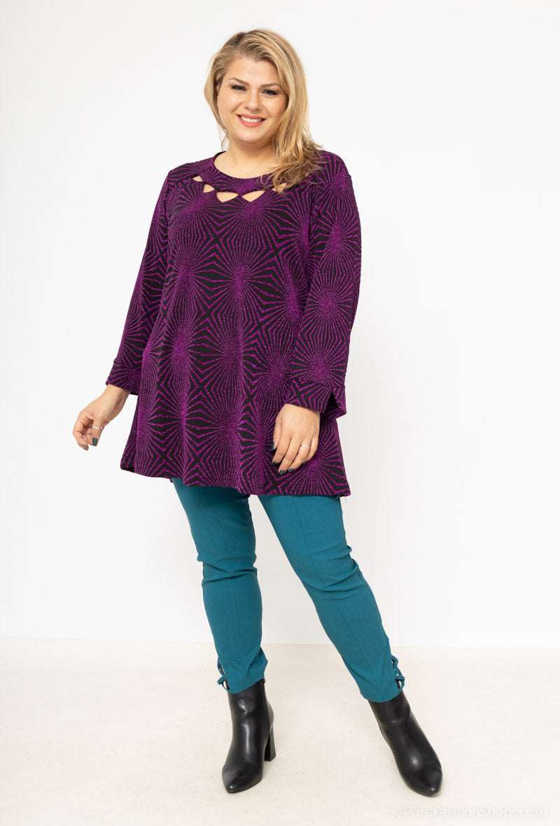 Plus Size Sequined Tunic med Öppen Krage