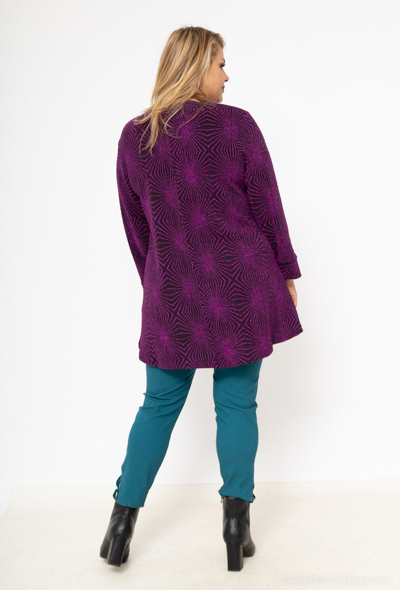 Plus Size Sequined Tunic med Öppen Krage