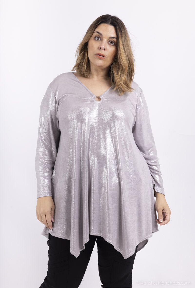 Plus Size Flared V-neck Sequin Tunic