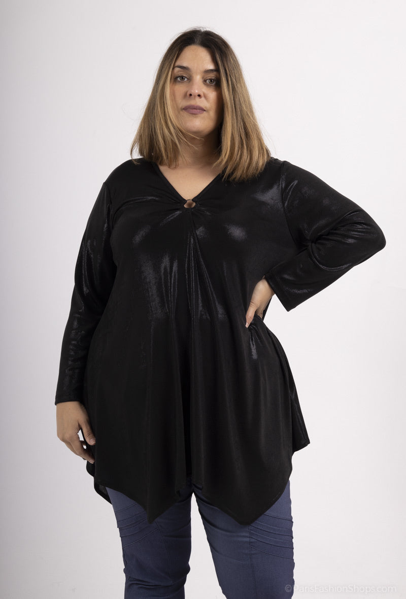 Plus Size Flared V-neck Sequin Tunic