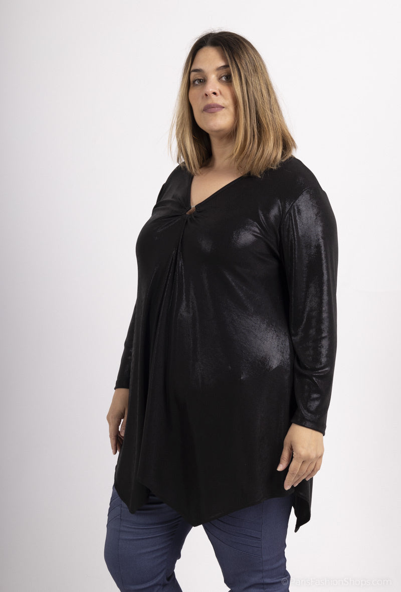 Plus Size Flared V-neck Sequin Tunic