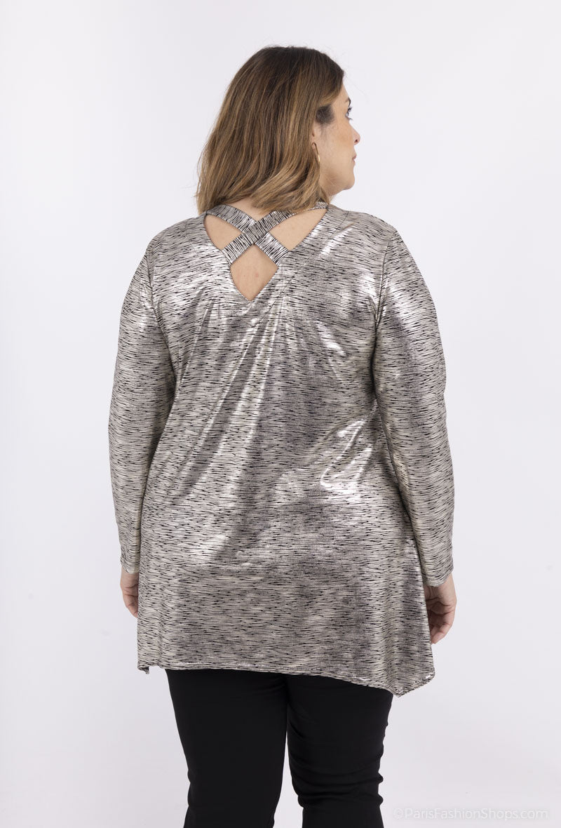 Plus Size Paljetter Tunika med Korsad Rygg
