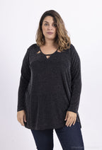 Plus Size Sequined tunic with openwork collar