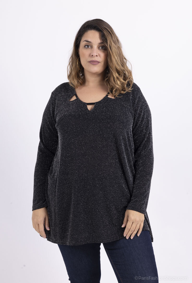 Plus Size Sequined tunic with openwork collar