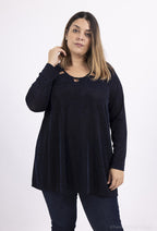 Plus Size Paljetttunika med Öppen Krage