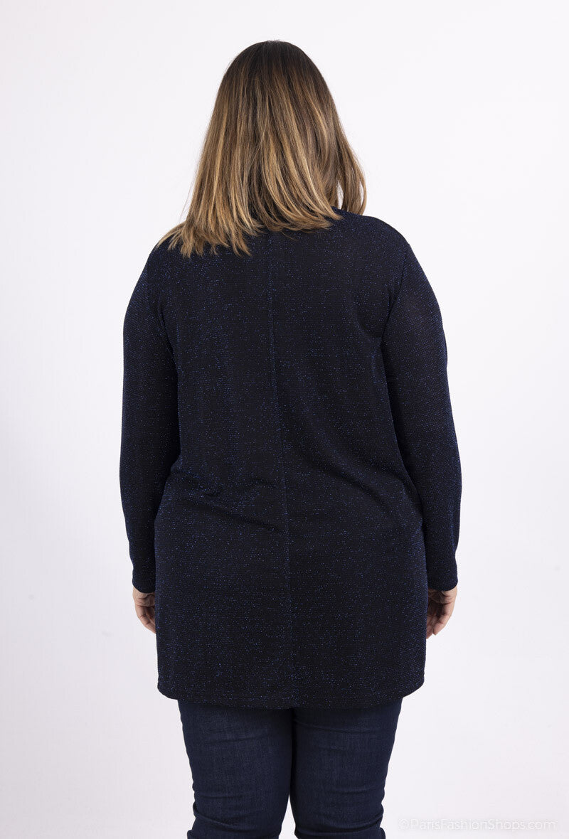 Plus Size Paljetttunika med Öppen Krage