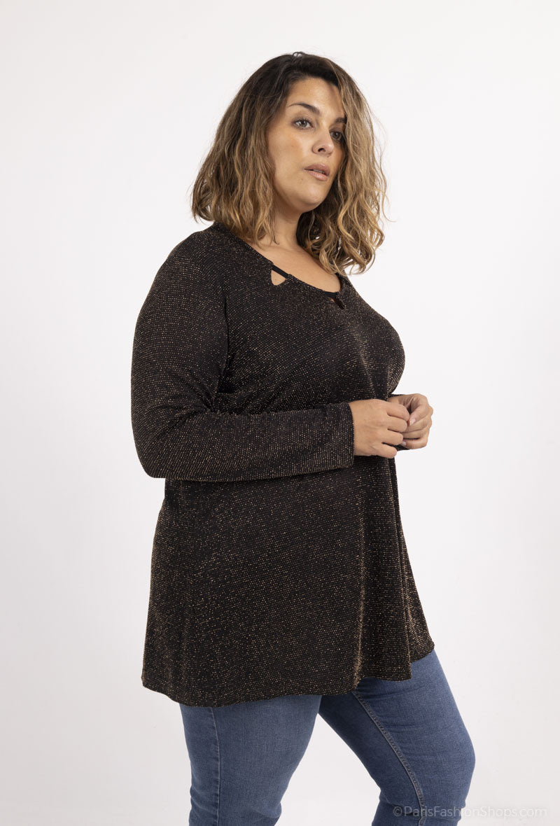 Plus Size Sequined tunic with openwork collar