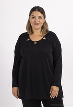 Plus Size Paljetttunika med Öppen Krage