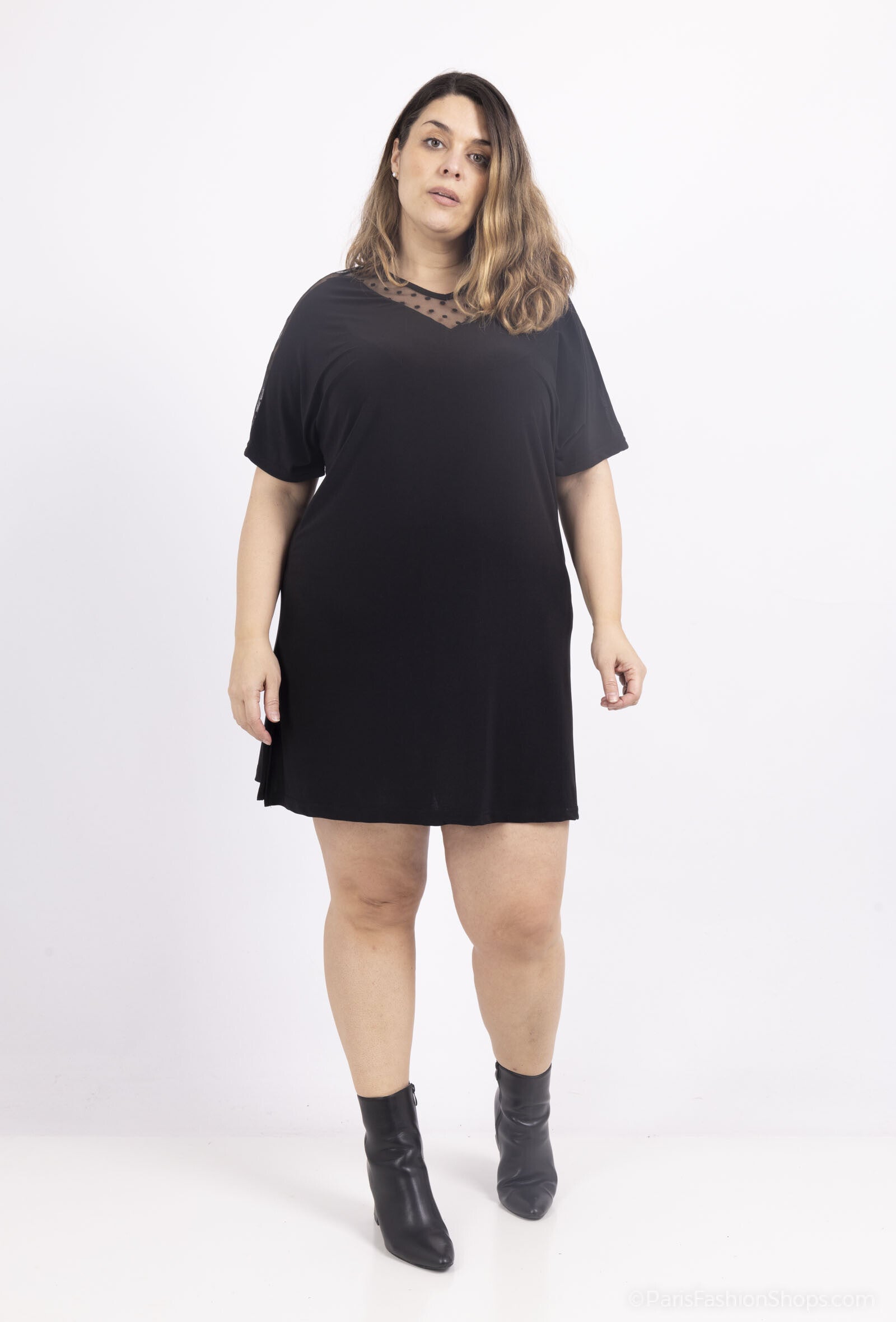 Plus Size Prickig Tunika med Fladderärmar
