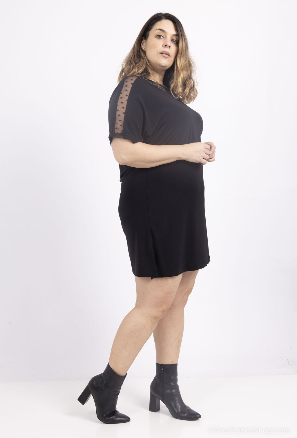 Plus Size Prickig Tunika med Fladderärmar