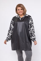Plus Size Faux Leather Tunic med Mönstrade Ärmar