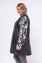Plus Size Faux Leather Tunic med Mönstrade Ärmar
