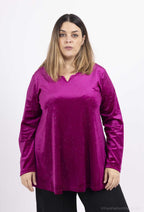 Plus Size Sequined velvet tunic with semi-circle neckline