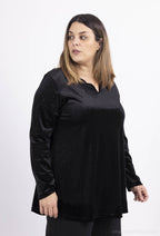 Glittrig velour tunika med halvcirkelformad halsringning i Stor Storlek